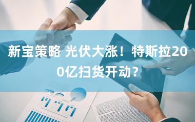 新宝策略 光伏大涨！特斯拉200亿扫货开动？